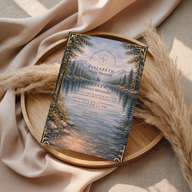 Convites Mountain Lake Forest Reflection Wedding (Criador carregado)