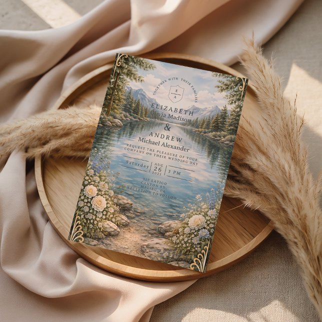 Convites Mountain Lake Forest Wildflower Wedding (Criador carregado)