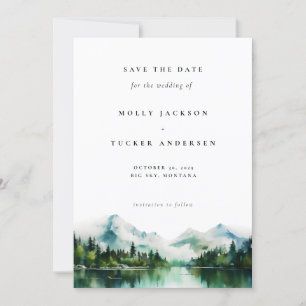 Convites Mountain Lake Pine Watercolor Foto para salvar a d