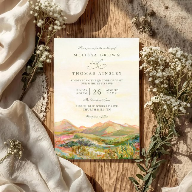 Convites Mountain Rustic Country Elegant QR Code Wedding (Criador carregado)