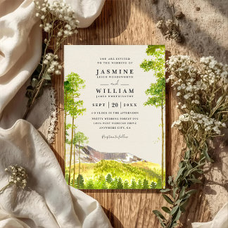 Convites Mountain Trees Forest Rustic QR Code Wedding