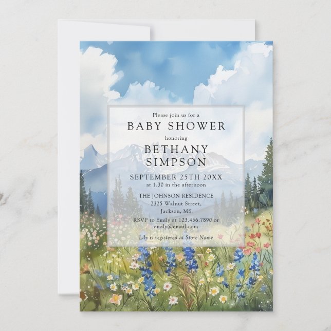 Convites Mountain Wildflower Floral Meadow Baby Shower (Frente)