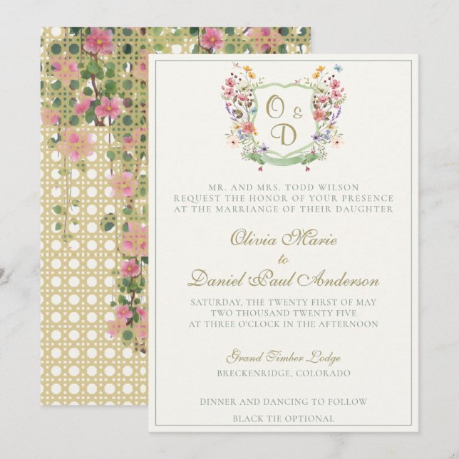 Convites Mountain Wildflower Garden Wedding Invitation (Frente/Verso)