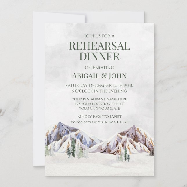 Convites Mountain Winter Forest Rustic Rehearsal Dinner (Frente)