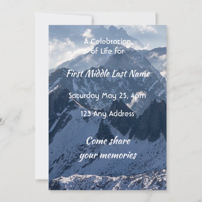 Convites Mountains Alpine Celebration of Life Service (Verso)