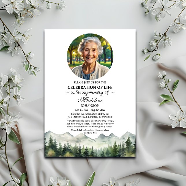 Convites Mountains and Trees Celebration Of Life Funeral (Criador carregado)
