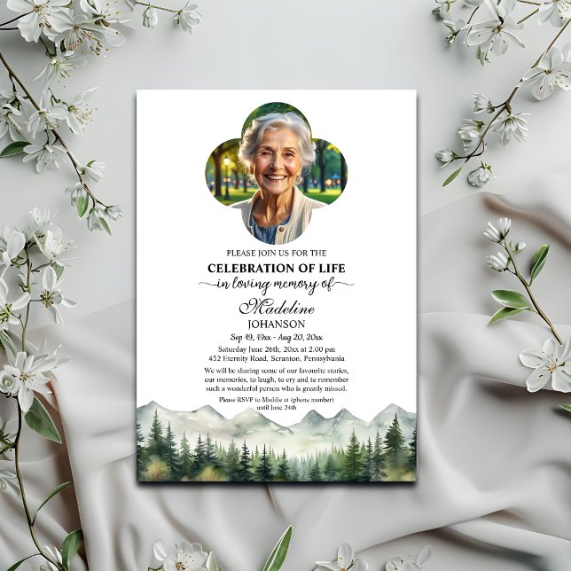 Convites Mountains and Trees Celebration Of Life Funeral (Criador carregado)