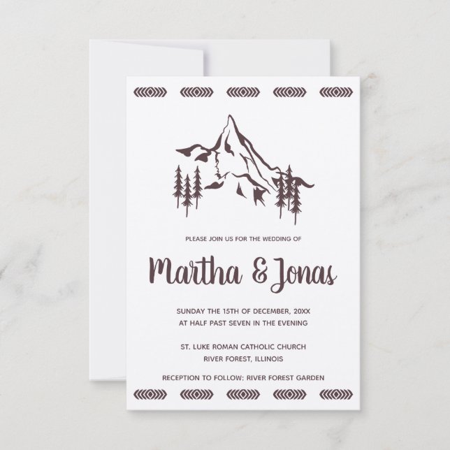 Convites Mountains Landscape & Tribal Motifs Wedding Design (Frente)