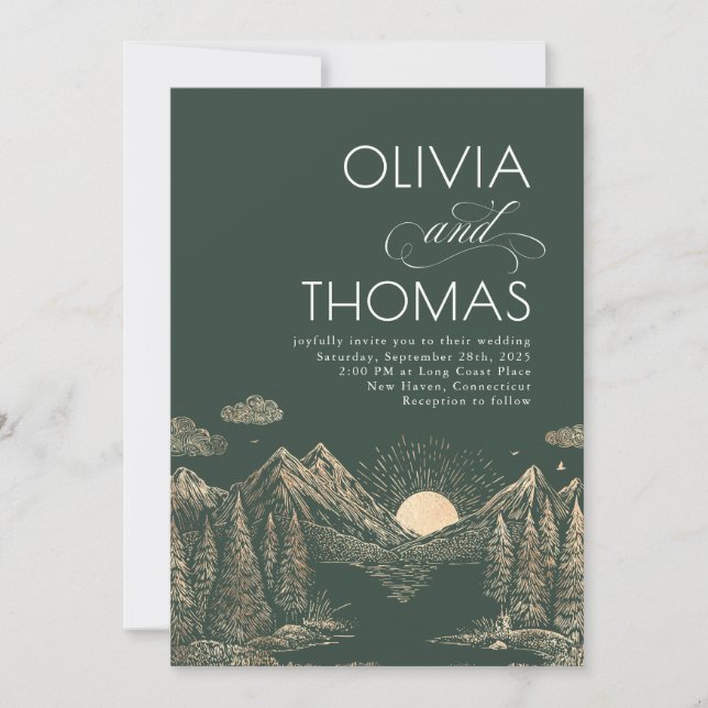 Convites Mountains Sunset Nature Wedding Elegant (Frente)