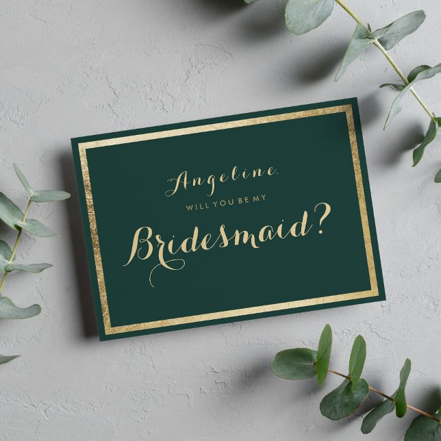 Convites Mouro verde-verde-florestal elegante (Elegant modern forest green faux gold Bridesmaid Invitation )