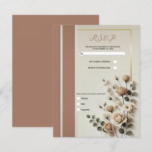 Convites Mousse de Mocha e Floral Neutro Branco Ósseo RSVP