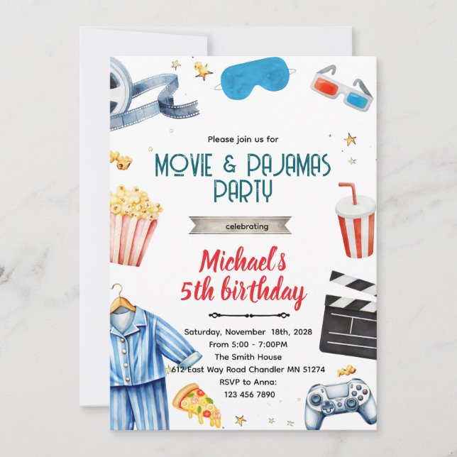 Convites Movie and Pajamas boy theme invitation (Frente)