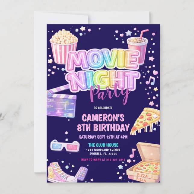 Convites Movie Night Birthday Party  (Frente)