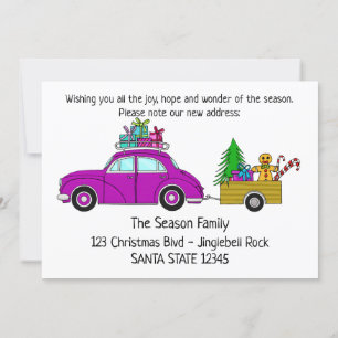 Convites Movimentamos presentes de Natal de carro roxo