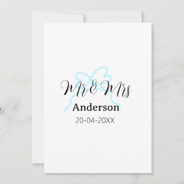 Convites Mr & Mrs add family name date year wedding bow (Frente)
