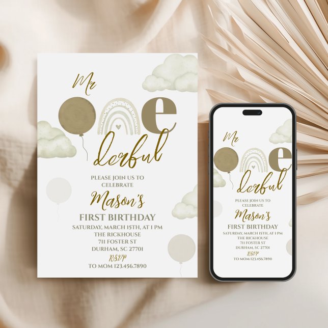 Convites Mr ONEderful Neutral First Birthday Invitation (Criador carregado)