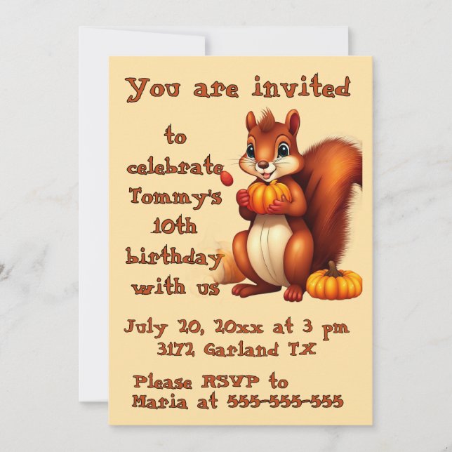 Convites Mr. Squirrel Fall Birthday Party Invitation (Frente)