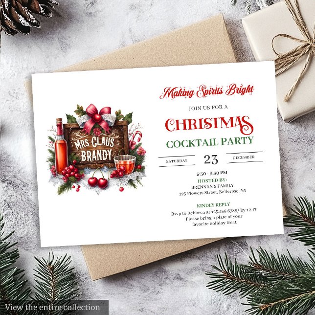 Convites Mrs. Claus Brandy Holiday Cocktails Party (Office style printable festive cocktails party invitation

)