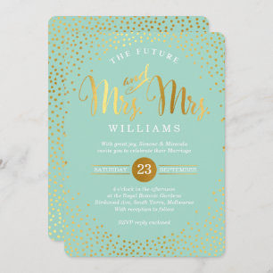 Convites MRS & MRS NA MODA WEDDING gold confetti Mint