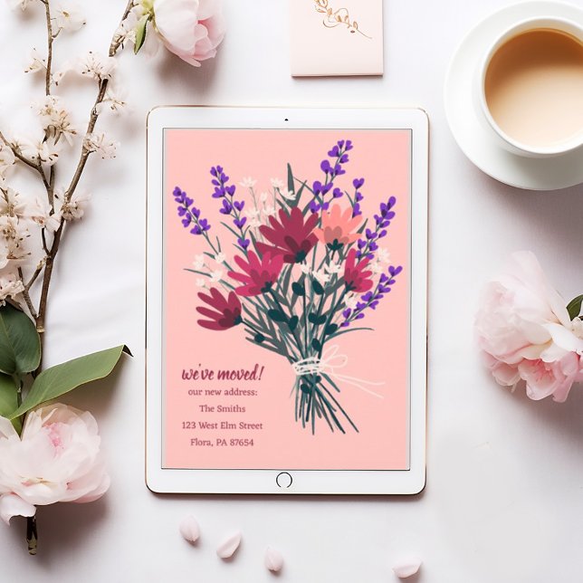 Convites Mudamos o novo endereço residencial do Buquê de fl (Sweet floral bouquet on this custom digital address announcement, send via email to save postage)