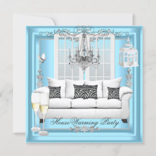 Convites Mudança de Casa Lustre Azul Teal Branco Champanhe
