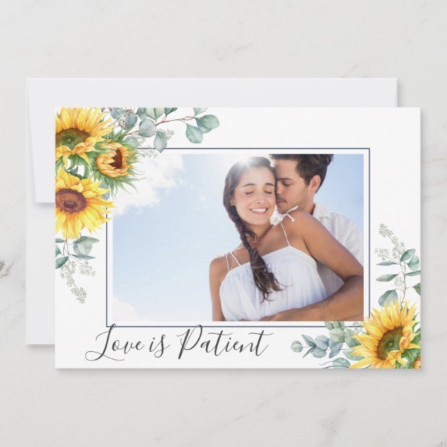 Convites Mudança de planos Amor é Paciente Adiado Casamento (Frente)