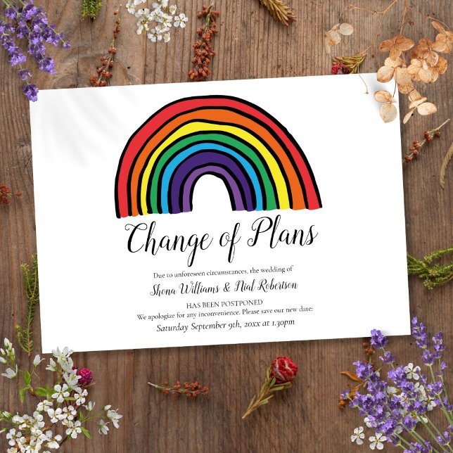 Convites Mudança de Planos Arco-Íris Moderno Evento Adiado (Modern Rainbow Change of Plans Postponed Event Invitation)