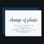 Convites Mudança de planos, casamento Mudar a data<br><div class="desc">Altere o cartão de data. Este é o cartão de convite de Festa de casamento Reprogramado (adiado/adiado) (Mudança de planos),  na fonte moderna e mínima simples design com tema azul Marinho.
É a maneira perfeita de fazer o anúncio de reagendamento do evento para seus amigos e família.</div>