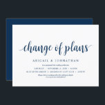 Convites Mudança de planos, casamento Mudar a data<br><div class="desc">Altere o cartão de data. Este é o cartão de convite de Festa de casamento Reprogramado (adiado/adiado) (Mudança de planos),  na fonte moderna e mínima simples design com tema azul Marinho.
É a maneira perfeita de fazer o anúncio de reagendamento do evento para seus amigos e família.</div>