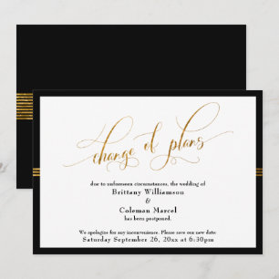 Convites Mudança de Planos Elegante Preto c/ Faixa Dourada 