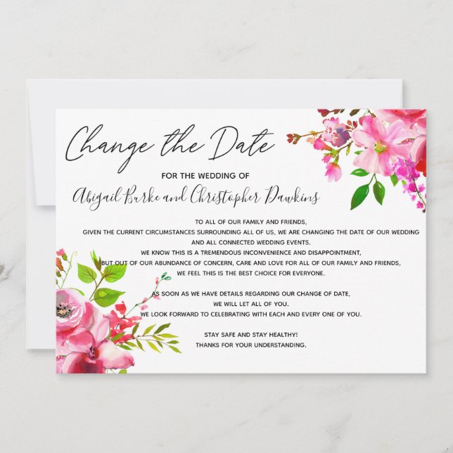 Convites Mudança Floral Rosa ou Atraso da Data (Frente)
