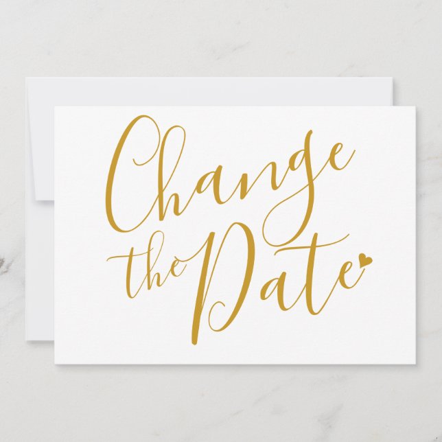 Convites Mudar a Data do Casamento Adiada Dourado Script  (Frente)