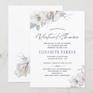 Convites Mudar planos azul floral virtual chá de bebê