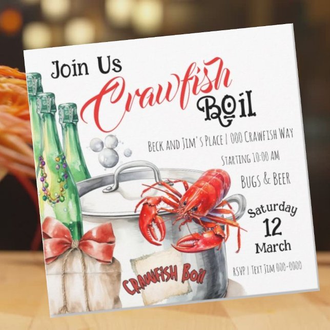 Convites Mudbug | Festa de lagosta (Crawfish Boil party invitations with boiling pot, crawfish and burlap.  Customize these! )