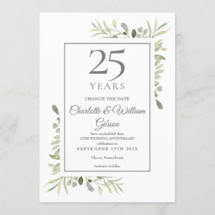 Convites Mude a Data 25º Aniversário de Casamento com Veget