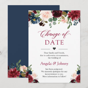 Convites Mude a Data Chic Burgundy Navy Blue Flores