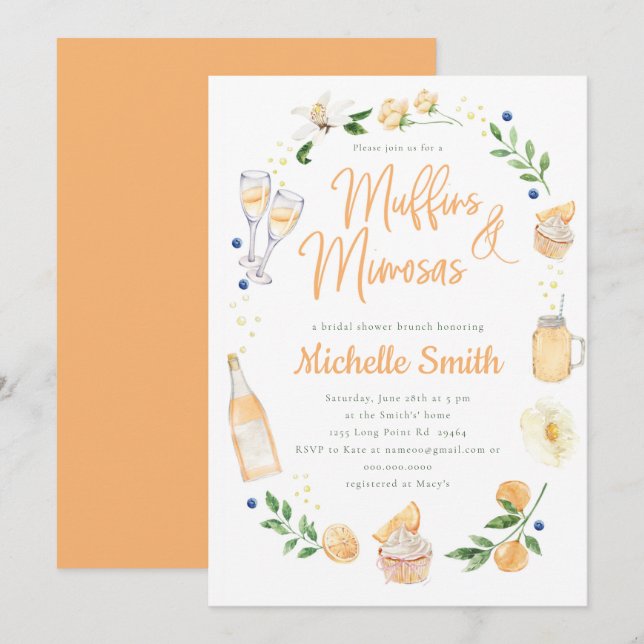 Convites Muffins e Chá de panela de Mimosas BrunParty (Frente/Verso)