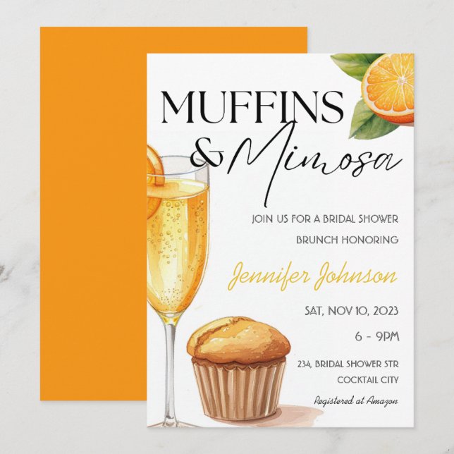 Convites Muffins e Mimosa Orange Chá de panela Brunch (Frente/Verso)