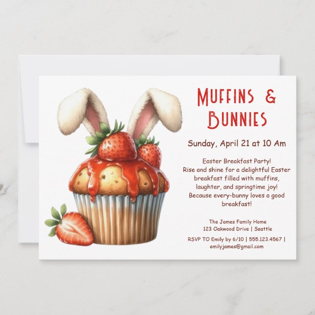 Convites Muffins & Manhãs – Festa de Breakfast de Páscoa  (Frente)