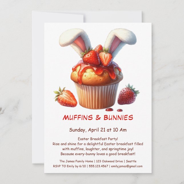 Convites Muffins & Manhãs – Festa de Café da Manhã de Pásco (Frente)