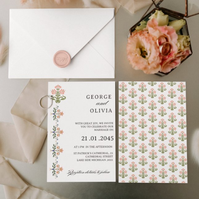 Convites Mughal Natural Motif Indian Wedding (Criador carregado)