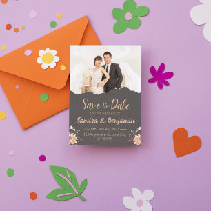 Convites Muito Laranja Escuro Minimalista Foto Casamento Sa
