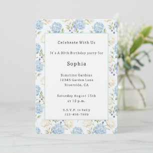Convites Muito Romântico Azul Creme Branco Floral Aniversár