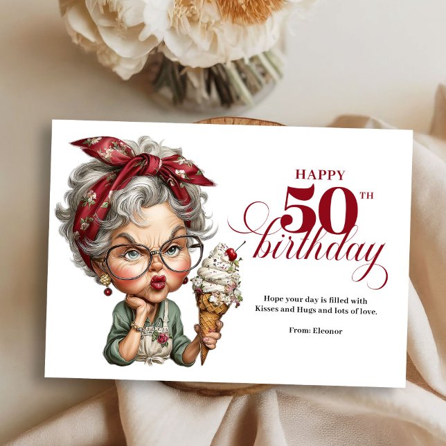 Convites Mulher Caprichosa Simpática Aniversário de 50 anos (Funny fabulous 50 card whimsical lady birthday)