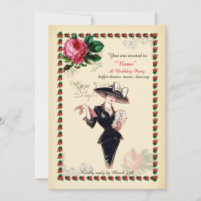 Convites Mulher da festa de aniversário alguma idade, (Frente)