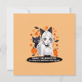 Convites Mulher de anime com gato preto.