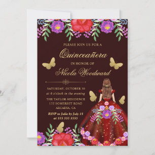 Convites Mulher de Cabelo Vermelho em Vestido Floral Mexica
