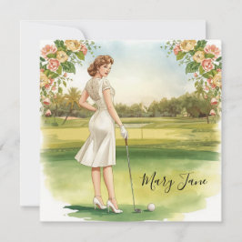 Convites Mulher de golfe jogadora de golfe no campo de golf