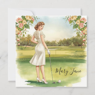 Convites Mulher de golfe jogadora de golfe no campo de golf