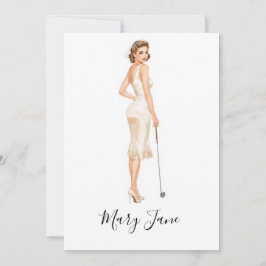 Convites Mulher de golfe jogadora de golfe no campo de golf